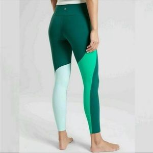 Athleta Elation Asym 7/8 Tight Yoga Pant Powervita. Small. Forest/Emerald/Mint